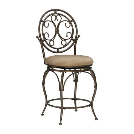Linon Baila Big & Tall 24" High Back Indoor Round Metal Counter Stool with Swivel, Bronze/Beige Microfiber