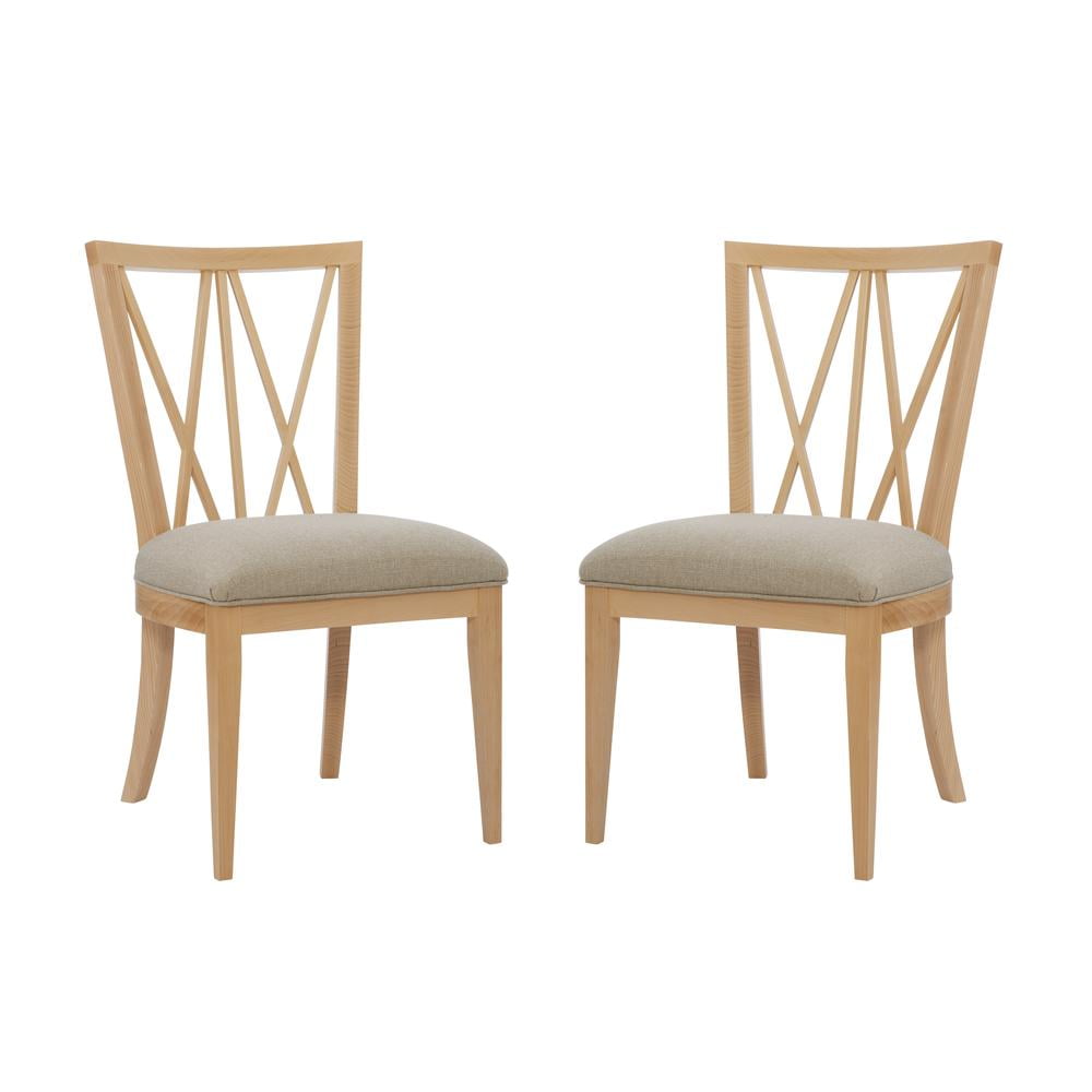 Beige Linen Upholstered Cross Back Side Chair Set