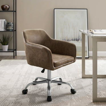 Linon Bannock Task Chair with Adjustable Height & Swivel, 275 lb. Capacity, Rustic Brown Faux Leather
