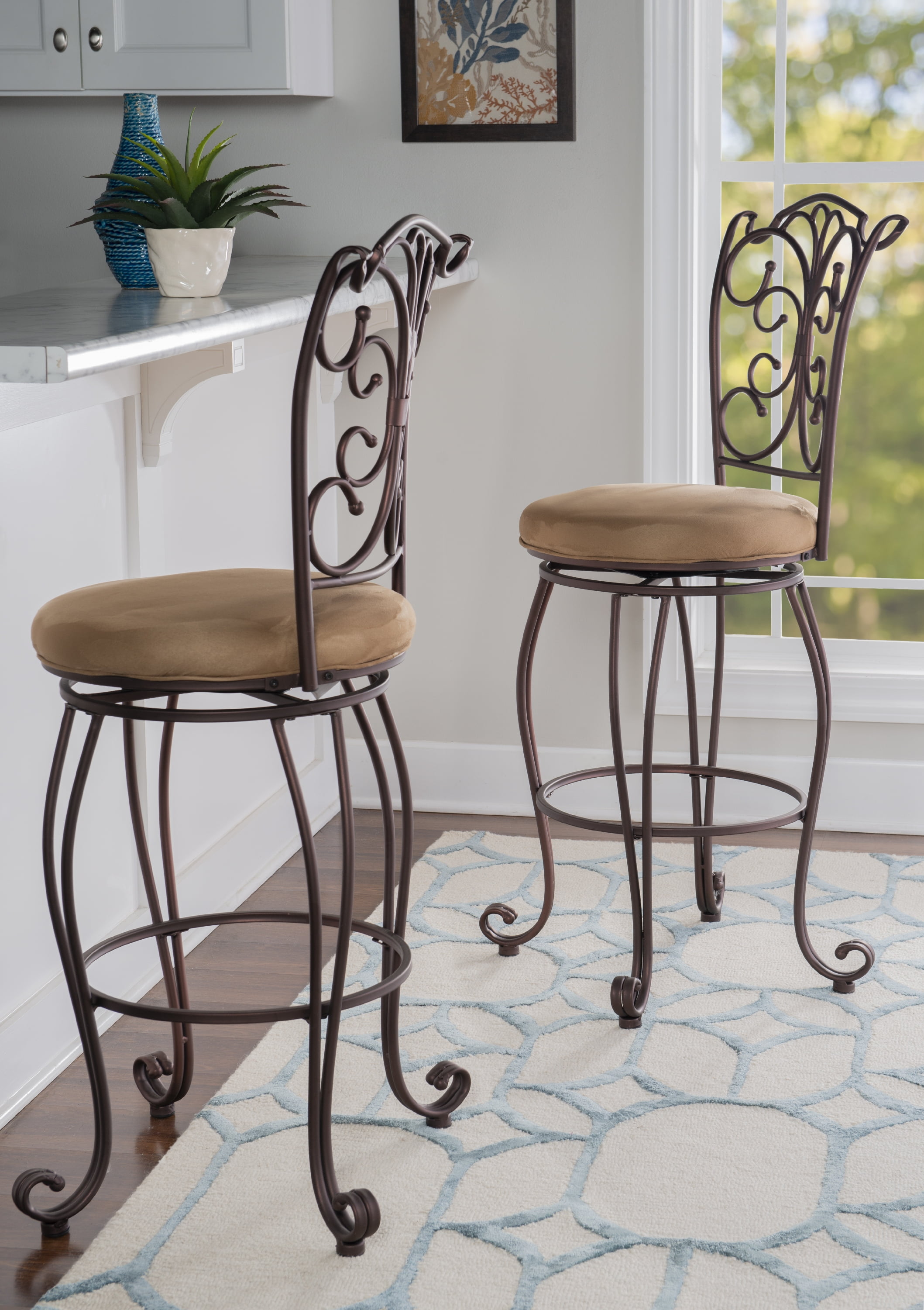 Light Brown Swivel Bar Stool with Metal Frame
