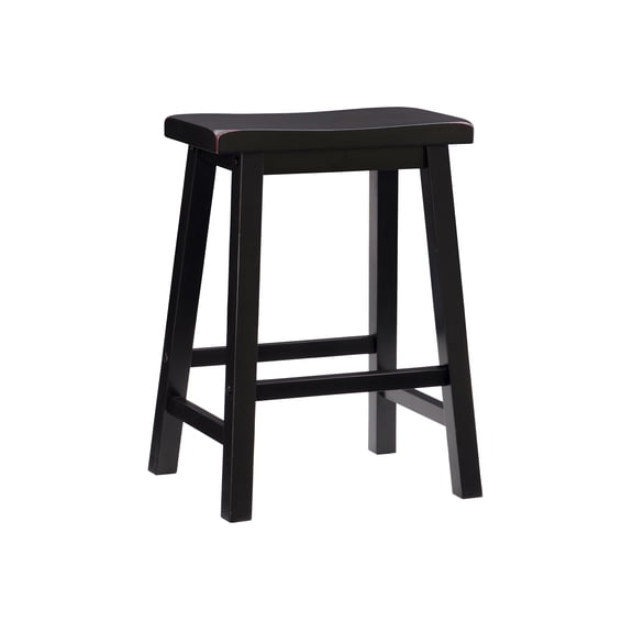 Linon Beamon 24" Sturdy Wood Backless Saddle Seat Counter Stool in Antique Black