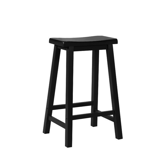 Linon Beamon 29" Sturdy Wood Backless Saddle Seat Bar Stool in Antique Black