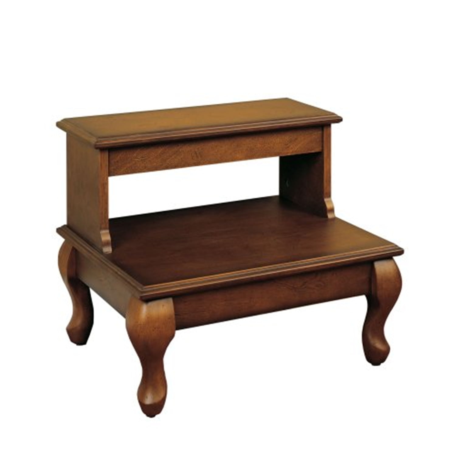 Antique Cherry 2-Step Wooden Bed Steps with Hidden Drawer