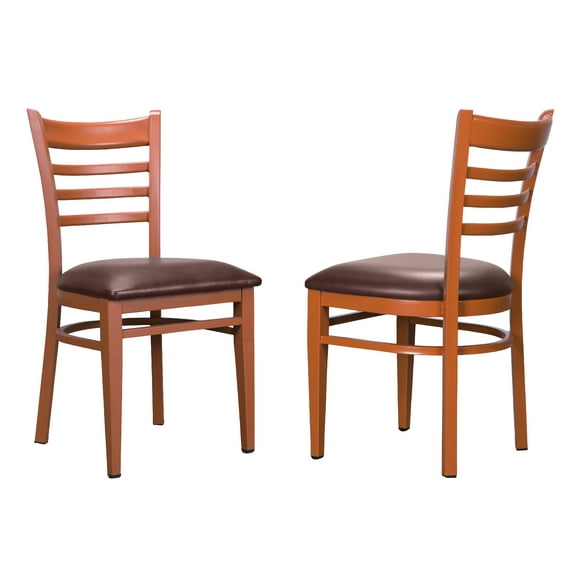 Linon Belmar Metal Dining Side Chairs, Set of 2, Dark Honey and Burgundy Faux Leather