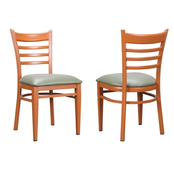 Linon Belmar Metal Dining Side Chairs, Set of 2, Dark Honey and Pale Olive Faux Leather