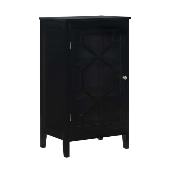 Linon Betty Small Wood Cabinet with a Glass Paneled Door and 3 Shelves in Black