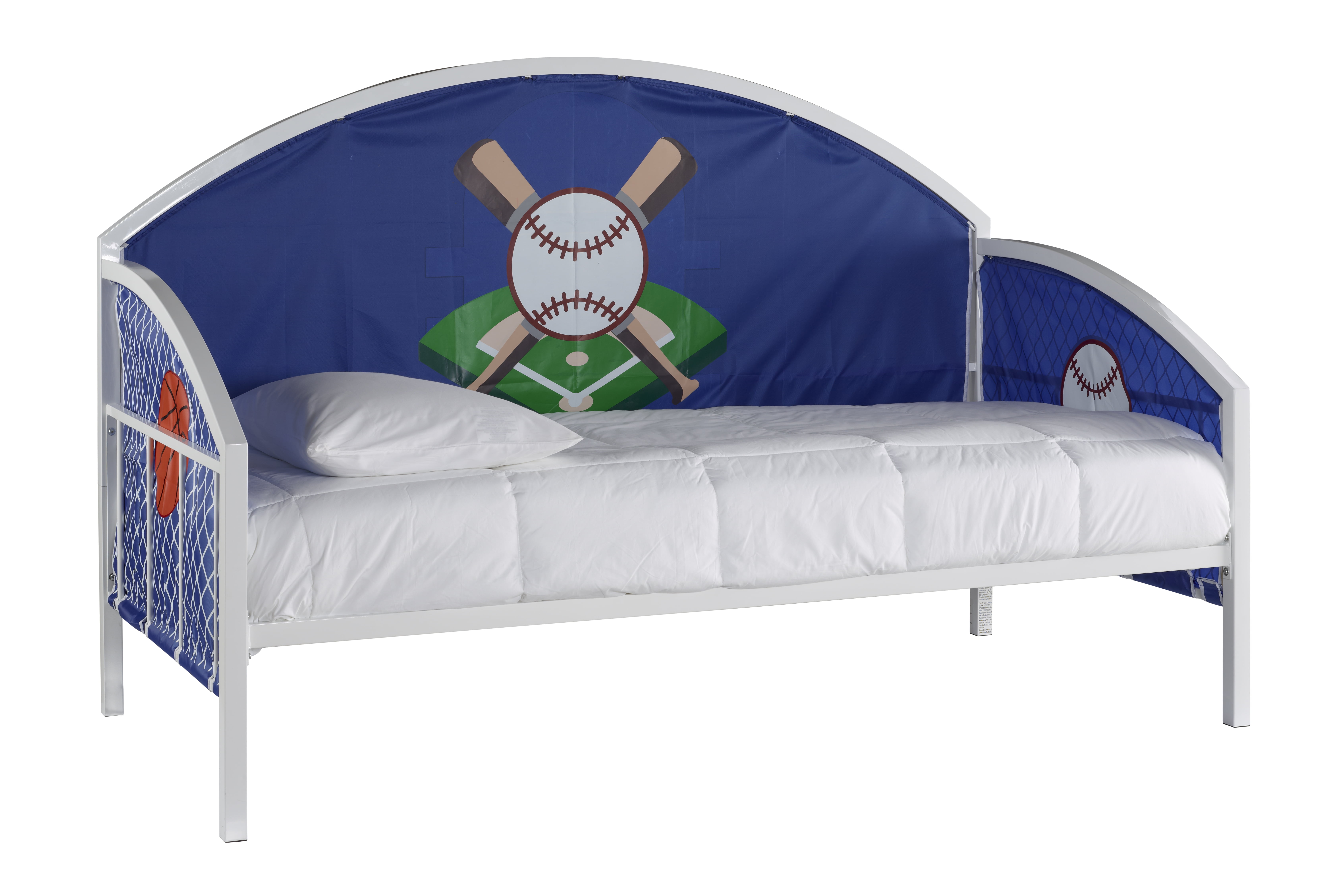 Linon Big Game Steel Youth Daybed with Baseball & Basketball Images in White