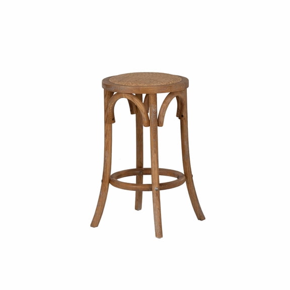 Linon Billy 24" Wood Backless Rustic Counter Stool Round Rattan Seat in Brown