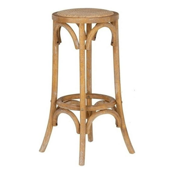 Linon Billy 30" Round Backless Rustic Bar Stool Woven Seat in Natural Wood