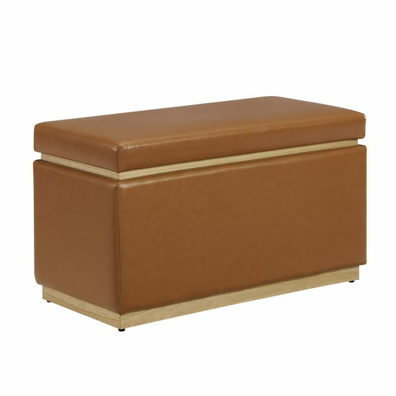 Linon Blanche Rectangle Storage Ottoman - Black Faux Leather