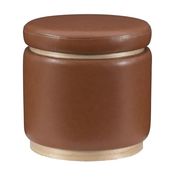 Linon Blanche Storage Ottoman Caramel Pu