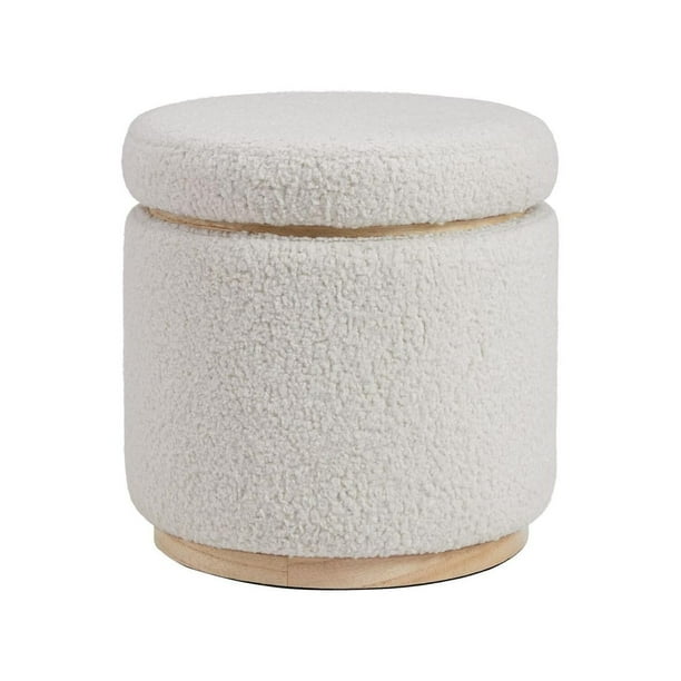 Linon Home Decor Rue Sherpa Storage Ottoman Natural Wood Finish