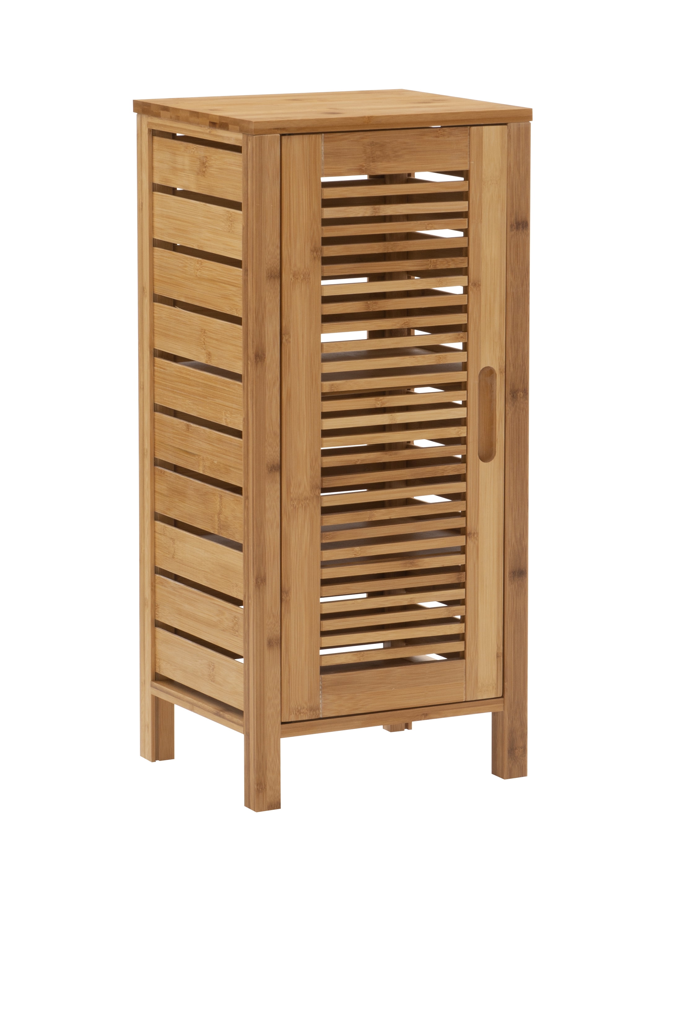 Natural Bamboo One-Door Bathroom Floor Cabinet with Shelves