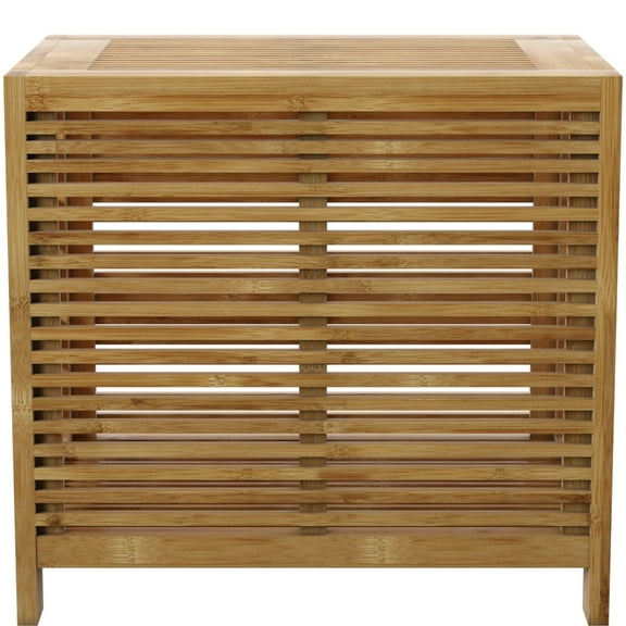 Linon Bracken Sturdy Solid Bamboo Slatted Hamper with Wide Top in Natural Brown