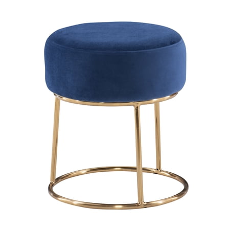 Linon Brandi Vanity Stool, 18.25" Seat Height, Gold Finish with Blue Fabric