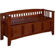 Linon Brandt Rubberwood Split Seat Slatted Back Storage Bench in Walnut Brown