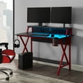 thumbnail image 1 of Linon Braxton Gaming Desk with Shelf and Multi-Color LED Lights, 47" W x 23.5" D, Black and Red Finish, 1 of 19