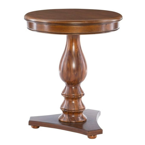 Linon Bree Round Wood Side Table 20"D x 24.5"H Pedestal Base in Hazelnut Brown
