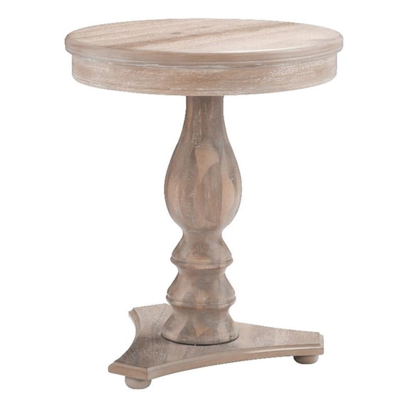 Linon Bree Round Wood Side Table 20"D x 24.5"H with Pedestal Base Natural Brown