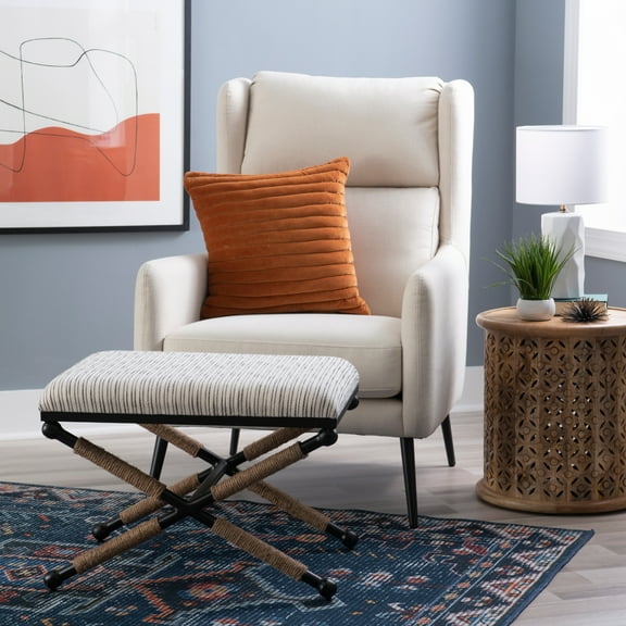 Linon Brewster Boho Backless Campaign Accent Stool, Black/White