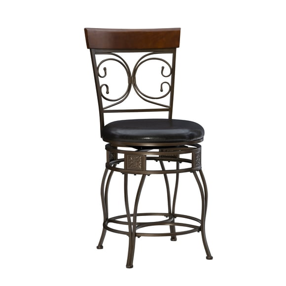 Linon Bria Big & Tall 25" Mid Back Indoor Metal Counter Stool with Swivel, Dark Bronze/Dark Brown Faux Leather