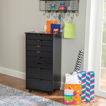 Linon Bridgton Black Eight Drawer Rolling Storage Cart - 20.75"w x 15.38"d x 40.25"h