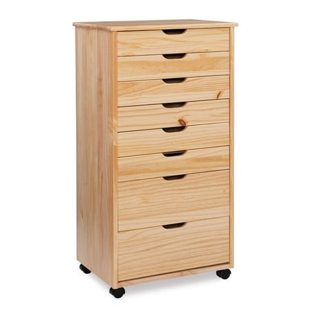 Linon Bridgton Tall Storage Roll Cart Natural Wood Finish