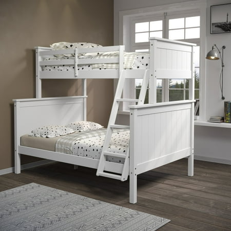 Linon Brigitte Kids Wood Twin over Full Convertible Bunk Bed with Built-in Ladder, White