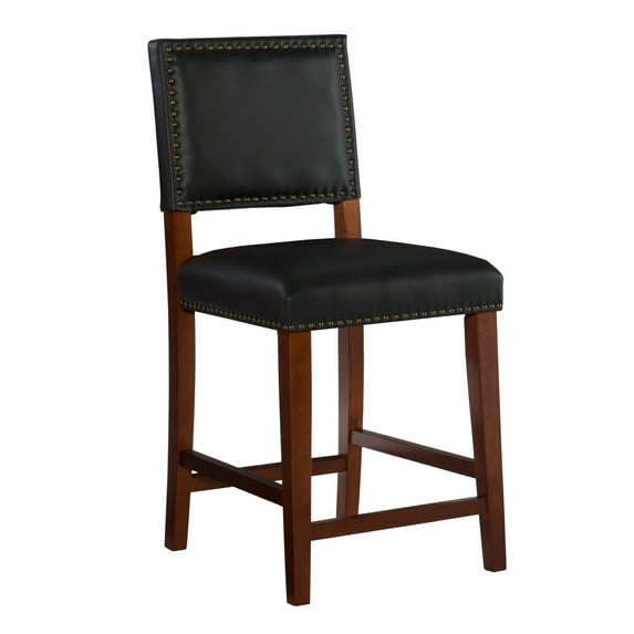 Linon Bristol 24" Indoor Wood Counter Stool, Black Faux Leather