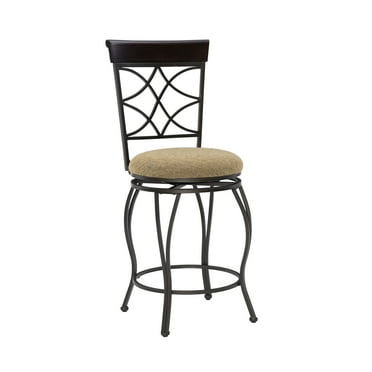 Linon Bryson 30" Indoor Metal Bar Stool with Swivel, Brown/Light Brown Fabric