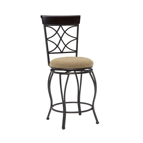 Linon Bryson Round 25" High Back Metal Swivel Counter Stool, Brown/Light Brown