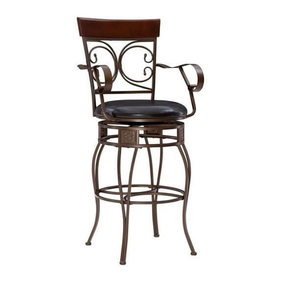 Linon Bryson Big And Tall Metal Arm Swivel Barstool Round Padded Seat in Bronze
