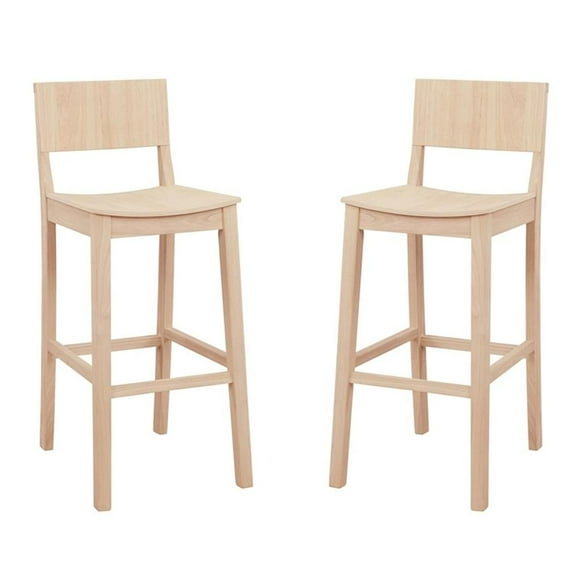 Linon Burke Saddle Seat Bar Stools Set of Two in Unfinished Solid Rubberwood