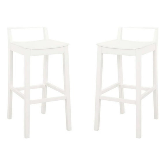 Linon Burke Saddle Seat Bar Stools Set of Two in White Solid Rubberwood