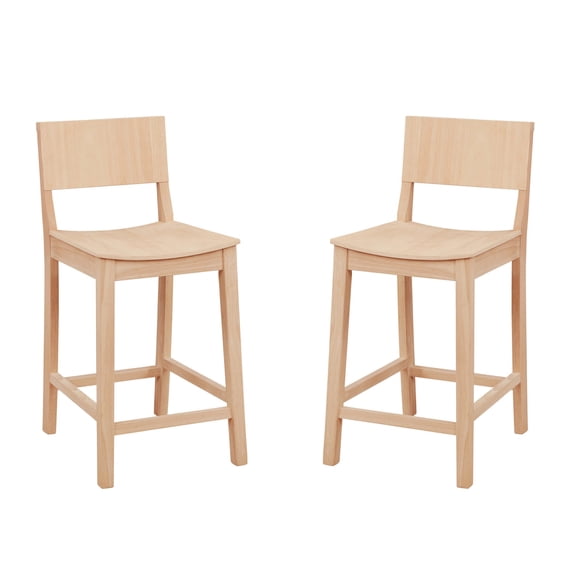Linon Burke Saddle Seat Counter Stools Set of Two in Unfinished Rubberwood