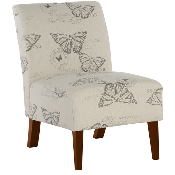 Linon Bynum Kid's Indoor Upholstered Slipper Accent Chair, Beige Butterfly Pattern