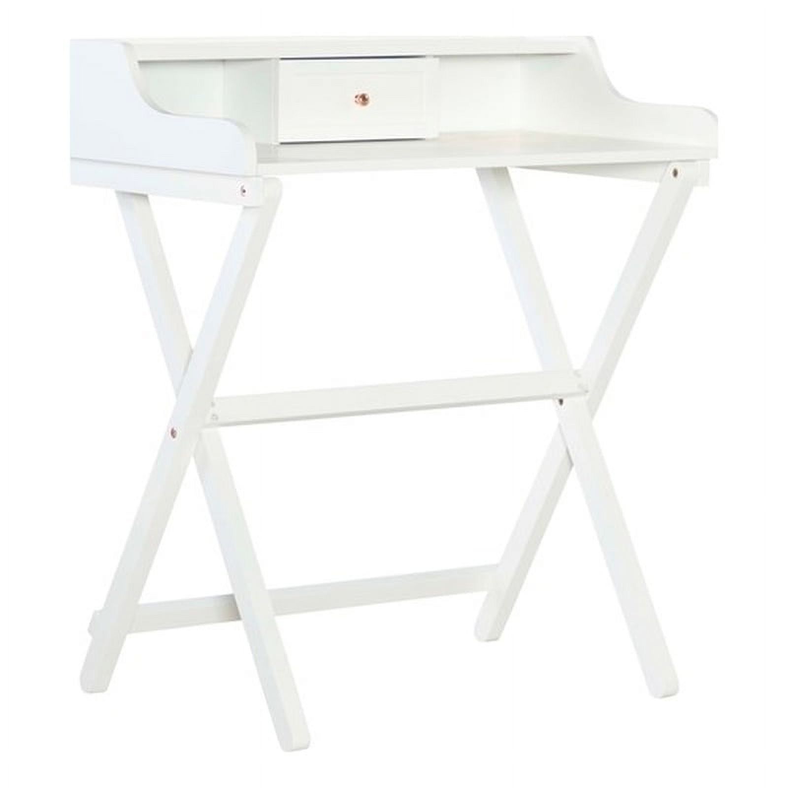 Linon Cade Wood One Drawer Folding Desk in White