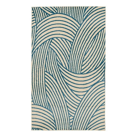 Linon Calibri Binya Polypropylene 4'3"x7'3" Rug in Bone and Blue