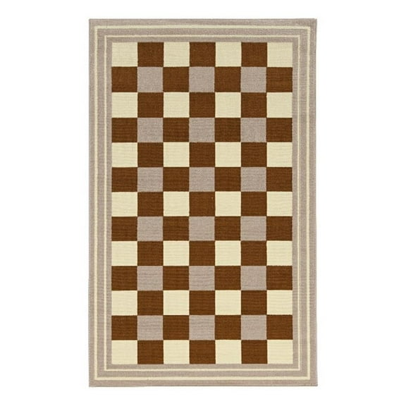 Linon Calibri Gingham Machine Made Polypropylene 6'5"x9'3" Rug in Beige