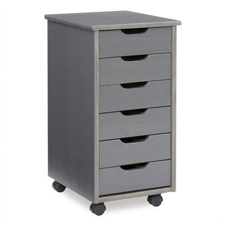 Linon Callie Six Drawer Rolling Storage Cart in Gray Wood