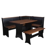 Linon Camden 3-Piece Coastal Corner Breakfast Nook Dining Set with Storage, Black/Walnut
