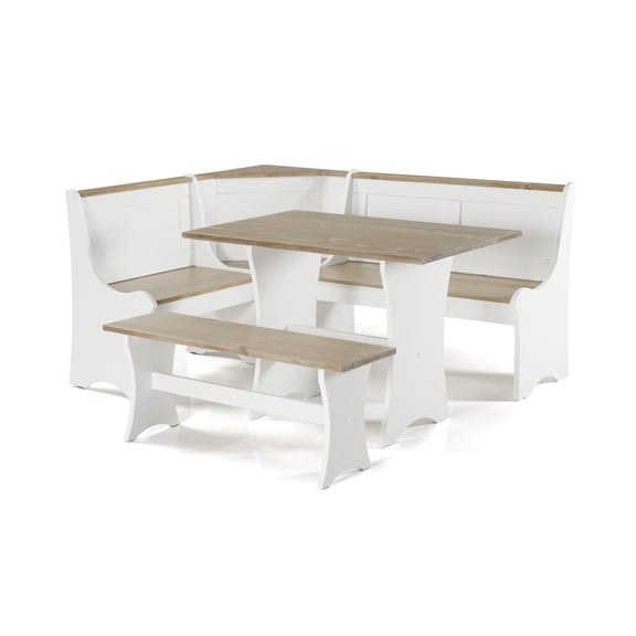 Linon Camden 3-Piece Coastal Corner Breakfast Nook Dining Set with Storage, White/Driftwood