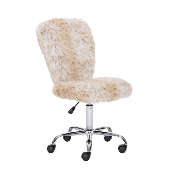 Linon Cami Faux Fur Upholstered Armless Office Chair in Beige Snow Leopard