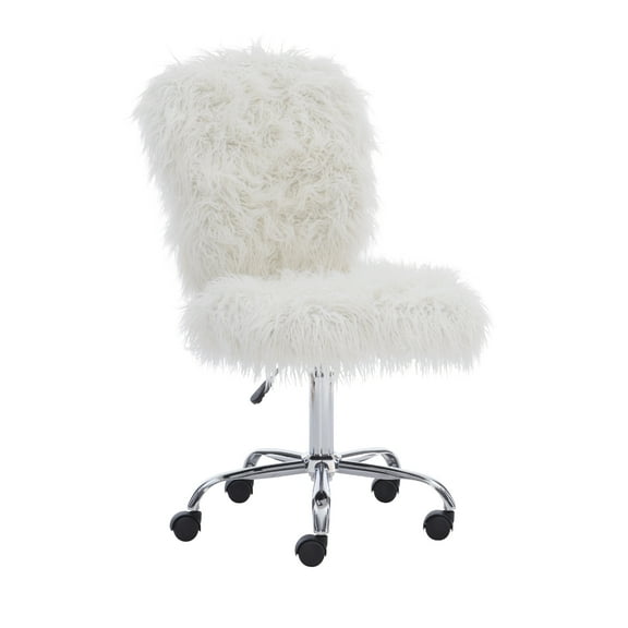 Linon Cami Faux Fur Upholstered Armless Office Task Chair in Cream White