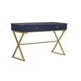 thumbnail image 1 of Linon 47" Campaign Style Metal Writing Desk with 2 Drawers, Blue/Gold, 1 of 15