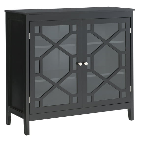 Linon Campbell 2-Door Glass Front Cabinet with 3 Shelves, Black Finish