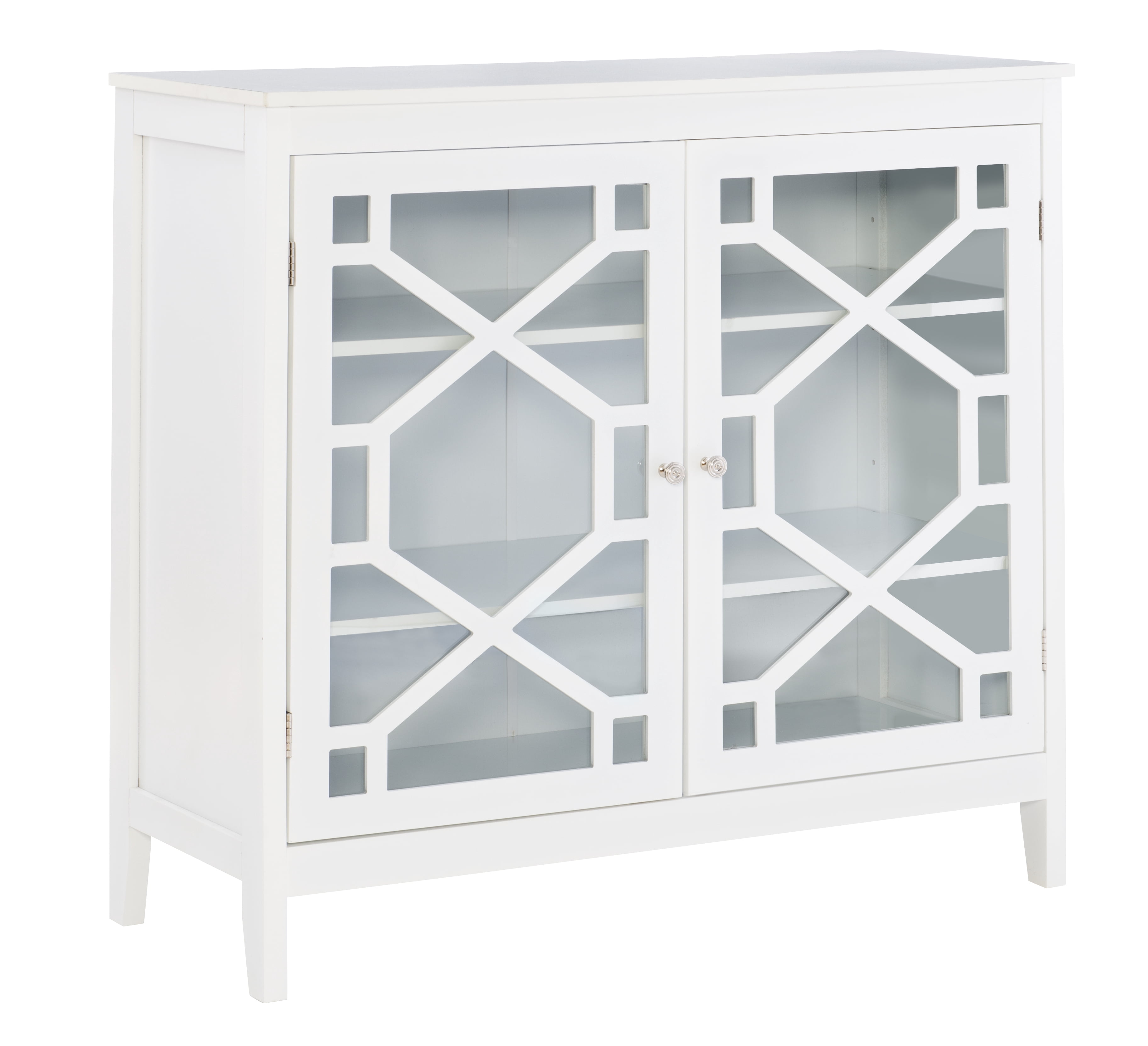 Linon Campbell 2-Door Glass Front Cabinet with 3 Shelves, White Finish