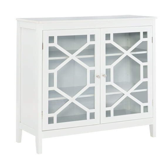 Linon Campbell 2-Door Glass Front Cabinet with 3 Shelves, White Finish