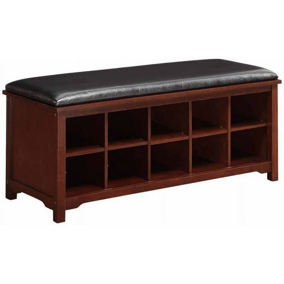Linon Cape Anne Mid-Century Entryway Shoe Storage Bench, Dark Walnut