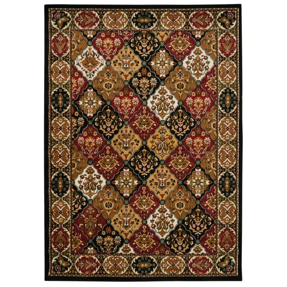 Linon Capri Area Rug Collection, Black and Burgundy, 6'5" x 9'3"